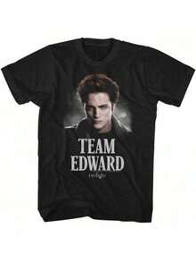 Shirts For Men Twilight Team Edward Black T-Shirt For Adults Cotton Casual Graphic Tee With Edward Cullen Portrait Bold Text Print Round Neck Short Sleeve Machine Washable All-Season Comfort Perfect Gift For Twilight Fans Men Size S-3XL Men's Casual Print Round Neck Short Sleeve T-Shirt Men Women T-Shirt Print Tee - Black - View 8