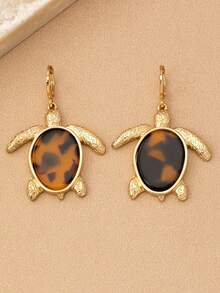 1对波西米亚极简可爱卡通孔雀石海龟耳环，适合女性，适合度假、派对、日常佩戴（图案随机） - 棕色 - 查看 5