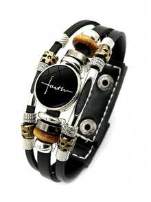 十字架信仰朋克情侣皮绳手链，热销跨境产品 - 黑與白 - 查看 4