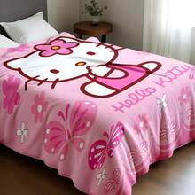 SANRIO Chăn nỉ mềm mại với họa tiết hoa Hello Kitty dễ thương, nền màu hồng, hình Hello Kitty ở trung tâm đội vòng hoa, bao quanh là bướm và hoa, mang lại sự ấm áp và mềm mại, thích hợp cho ghế sofa, giấc ngủ trưa, trang trí giường ngủ. - Nhiều màu - Xem 6