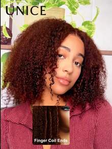 UNice Hair Finger Coil Ends 100% Human Hair Ready To Wear Reddish Brown Afro Kinky Curly Wig 7x5 Lace Closure Pre Cut Pre Bleached Pre Plucked Bye Bye Knots Wear Go Glueless Wig 180% Density Lace Front Wigs For Women - S33 - View 2