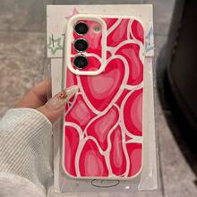 1pc TPU Material Cute Pink Heart Pattern Fashionable Phone Case Suitable For Samsung/A05s/A12/A13/A14/4G/A15/A21s/A23/A25/A32/5G/A34/A35/A50s/A51/A52/A53/A54/A55/A71/A72/A73/S10/S20FE/S20Ultra/S21Ultra/S22/S22Plus/S23/S24, Redmi/10C/12C/Note10/11/12/13/ProPlus/Note8/9Pro, Full-Body Shockproof Soft Shell Phone Protective Case - White - View 2