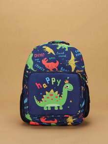 2pcs Kids Cartoon Pattern Backpack & Chest Bag, Random Print Placement - Letters Dark Blue - View 3
