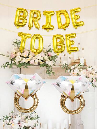 11pcs Wedding Balloon Set, Includes Gold "Bride To Be" Banner & Colorful Diamond Ring Balloons, Suitable For Bridal Shower, Bachelorette Party, Wedding, Engagement Party Decorations, Bridal Photoshoot Props