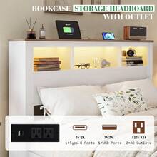 Wood Platform Bed Frame With Bookcase Storage Headboard And Footboard, Farmhouse Bed With LED Light ,Full/Queen/King Size - Xem 6