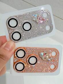 1片装奢华闪亮全屏水钻心形镜头保护膜，兼容 17 Pro Max/17 Pro，防震摄像头屏幕保护膜 - 銀色 - 查看 4