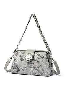 迷你优雅纯色夹扣金属链条手柄女士手提包，休闲简约单肩托特包，适合购物、钱包、通勤，适合年轻女性、大学生、新人及上班族女性。是办公室、大学、工作、商务、通勤、户外、旅行和郊游的理想之选。 - 淺灰色 - 查看 7