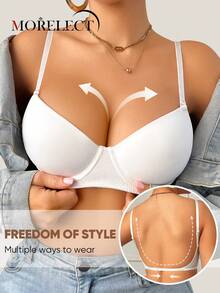 Morelect 1件装女士内衣背心式文胸，多穿法设计，提拉支撑，柔软透气 - 白色 - 查看 2