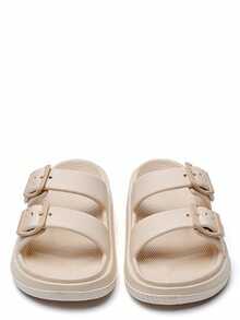 Women's Double Buckle Champagne EVA Sole Flip Flops, Fashionable, Soft, Non-Slip, Suitable For Beach Wear, Spring/Summer - Champagne - View 4