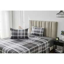 Soft Touch Printed Sheet Set Fitted & Flat Bed Sheet With Pillowcases All Season - Ferdi Tartan Check Grey - View 1