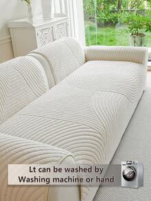 1pc Modern Solid Color Sofa Cover, Fashionable Plush Sofa Slipcover, Non-Slip, Scratch-Resistant, Dirt-Resistant, Pet-Friendly Sofa Protector, Fits 1, 2, 3, 4 Seater Sofas And L-Shaped Sofas, Suitable For All Seasons, Machine/Hand Washable, Decorative For Holidays - Beige - View 8