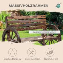 Two-Seater Garden Bench In Brown Fir Wood, Country Style, With Wagon Wheel Shaped Armrests. Dimensions: 105.5 X 56 X 79 Cm. - Camel - View 4