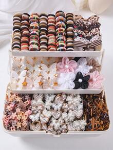 438 szt./zestaw wielokolorowych spinek do włosów z sztucznymi perłami i kwiatami dla dziewczynek, urocze spinki do włosów w stylu księżniczki, spinki do włosów z aligatora, elastyczne gumki do włosów, nieuszkadzające, odpowiednie do codziennego użytku i do szkoły - Wielokolorowe - Zobacz 10