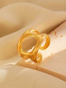 1枚不锈钢镂空宽戒指，简约设计，优雅百搭，高品质礼品，适合女性日常、派对、活动佩戴。 - 彩色 - 查看 11