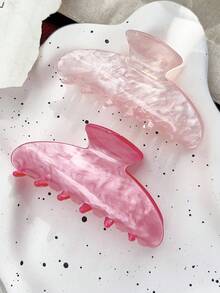 1pcs/Set Minimalist Elegant Half-Round Shiny Hair Clips, Warm Marble Pattern Hair Accessories In Lovely Pink, Ideal For Casual & Tea Party Hair Claws Claw Clips Hair Jaw Clip Hair Clamps Hair Clutch Hair Catcher Clip Fall Winter For Vacation Outfits Woman - 粉色 - 查看 3