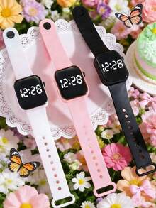 3pcs/Set LED Electronic Watch With Time & Date Display, Suitable For Students, Fashion Accessory, Great For Back To School, Christmas, Birthday Gifts, Daily Wear - Multicolor - View 5