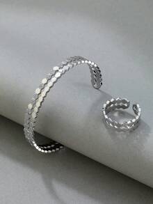 可调节铜镀蜂窝手链戒指套装，日常优雅与派对魅力兼具，是理想的礼物之选。 - 銀色 - 查看 2