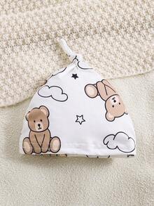 5pcs Newborn Baby Boy Cloud Bear Print Contrast Color Romper + Hat + Gloves + Bib + Cute Outfit Set, Suitable For All Seasons - Apricot - View 9