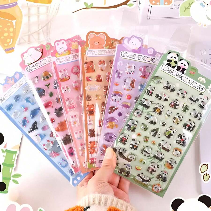 1 pieza Lindo sticker 3D en relieve con partículas, sticker 3D en relieve dulce DIY, sticker decorativo de papel de caramelo con diseño de animales - Multicolor - Ver 1