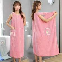 女款加厚繫帶式快乾浴袍，附髮乾帽與雛菊口袋，吸水透氣，適合 SPA 與桑拿，極簡時尚設計，可作為 SPA 毛巾或居家日常浴袍使用 - 彩色 - 查看 3