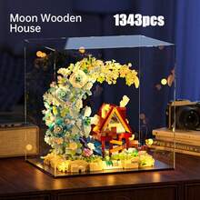 1343pcs Moon Flower Wooden House Building Blocks Set, High-Quality ABS Material, Includes Dust Cover And Lighting, Ideal Gift For Valentine's Day, Mother's Day, Birthday, Back To School, Holidays - Multicolor - View 8