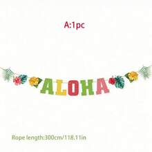 Hawaiian Party Decorations Flamingo Flower Wreath, Hawaiian Luau Tropical Party ALOHA Banner, Summer Beach Birthday Party Decorations, Luau Party Supplies, Tropical Theme Summer Beach Pool Party Decorations, Luau Birthday Party Decorations - Multicolor - View 11