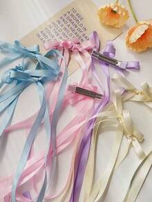 2个女孩多巴胺色丝滑丝带蝴蝶结发夹，可爱返校双长尾蝴蝶结发卡，适合节日派对和日常佩戴。 - 彩色 - 查看 4