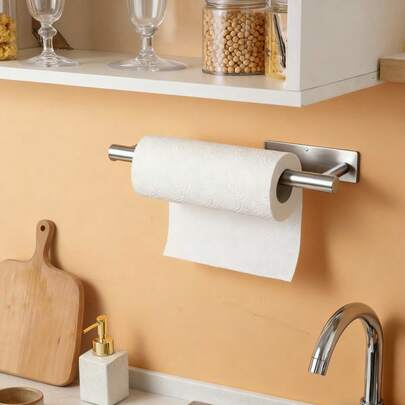 Commercial-Grade Self-Adhesive Paper Towel Holder, Stainless Steel In Fashionable Black/Silver/Gold, Wall-Mounted No Drilling Required, Dual-Purpose Kitchen/Bathroom Storage + Decor, Practical Bathroom Accessory