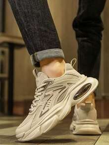 Zapatillas deportivas casuales para hombre con suela gruesa,Zapatillas de tenis con amortiguación de aire y suelas que absorben los impactos,Zapatillas deportivas de caña baja con malla transpirable,Suelas antideslizantes de goma con excelente resistencia al desgaste,Zapatos casuales de moda retro para hombre,Ideal para desplazamientos diarios, actividades al aire libre, reuniones, uso durante todo el año, muy práctico y con un estilo versátil para múltiples ocasiones - Caqui - Ver 3