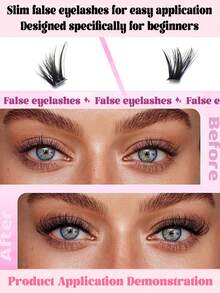 180片装蓬松D型卷翘单簇猫眼假睫毛，左右眼通用，DIY假睫毛簇，浓密自然，持久耐用，超轻盈，超柔软，可重复使用，适合新手在家、日常生活、派对、旅行、音乐节等各种场合使用。假睫毛簇，单根假睫毛，假睫毛 - 黑色 - 查看 5