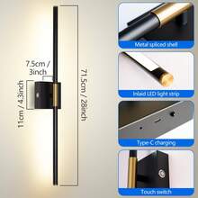 Daoteper Battery Operated Wall Sconces Set Of 2, Wireless USB Rechargeable Wall Lights With Remote Control, 360° Rotation,Dimmable LED Rechargeable Sconces Picture Lamp Picture Lamp For Living Room,Bedroom,Hallway -BLACK - Black - View 2
