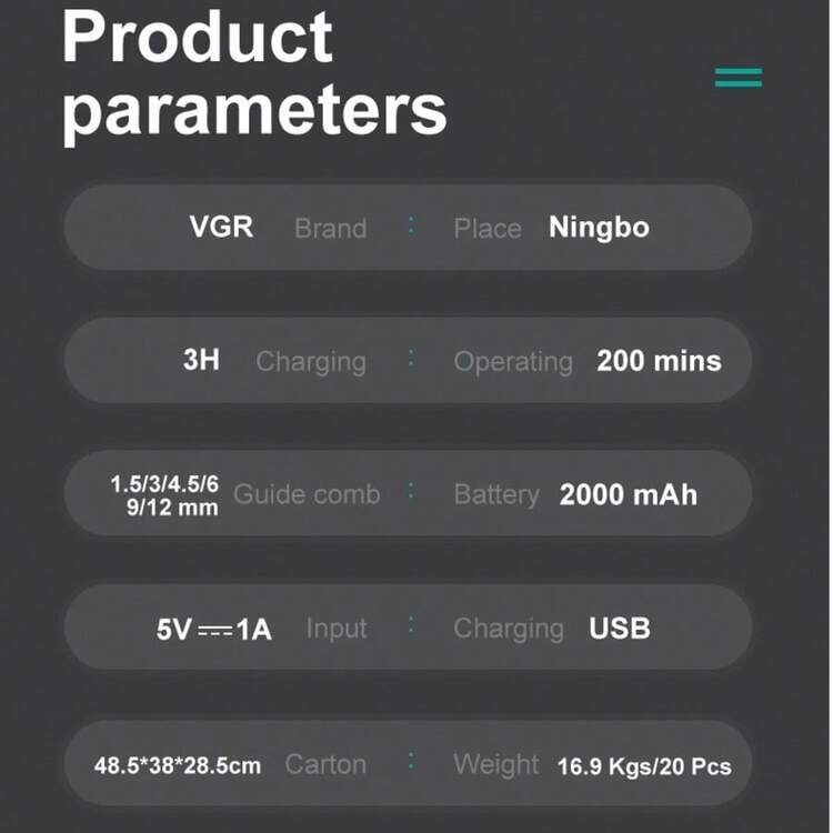 VGR Professional Smart Digital Electric Hair Clipper With Gradient Color, Adjustable Base, Suitable For Barbers, Model V-166 - Multicolor - View 9