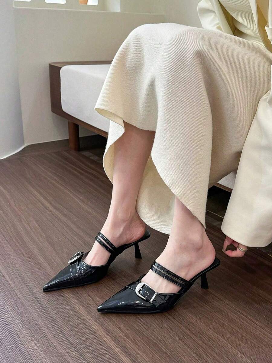 2026 New Spring Pointed Toe Mule Sandals For Women, Elegant Slingback High Heel Slip-On Shoes - Black - View 1