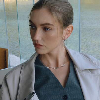 S SHOPBOHO 1件装优质不锈钢回形针链条，镶嵌闪亮锆石钻石项链，简约日常饰品，送给她的礼物