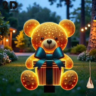 2D Flat 1pc Illuminated Bear Garden Decor, Outdoor Garden Holiday Atmosphere Yard Sign, Christmas Outdoor Home Decor, Suitable For Lawn And Flower Bed Decoration, Adorable Design