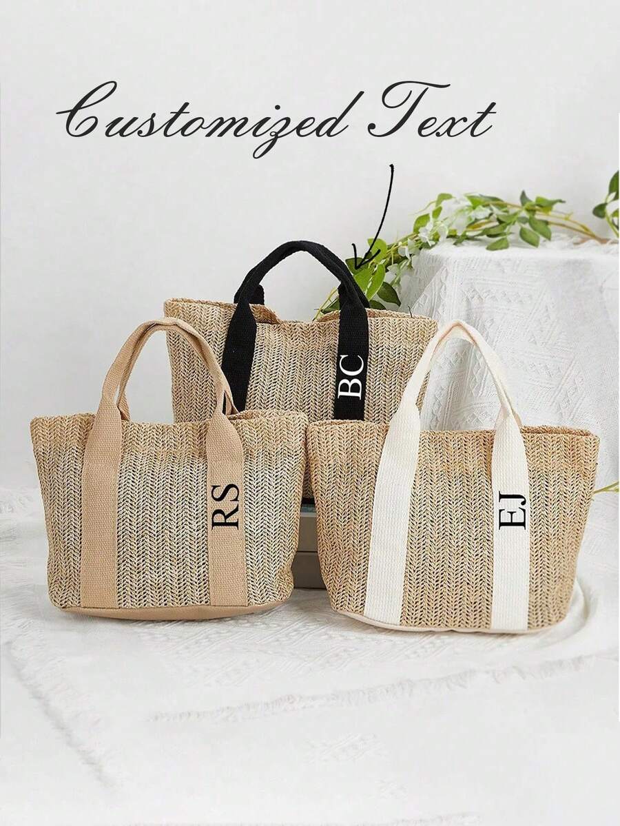 Personalized Retro Woven Tote Bag, Multifunctional Shoulder Woven Bag For Commuting. Waterproof Shopping Bag, Storage Bag And Travel Bag, Made Of Linen Material. Customizable Name Tote Bag Gift, Suitable For Weddings, Birthdays, Beaches And Holidays, Perfect For Bridesmaids, Students And Beach Outings!