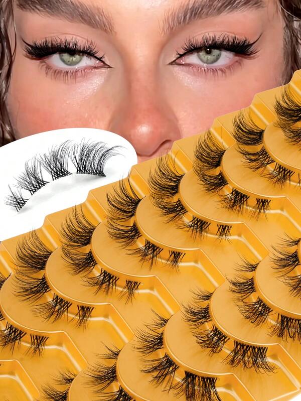10 paia di ciglia finte invisibili in pelliccia di visone finta 3D realizzate a mano, morbide e incrociate, adatte per le ragazze da indossare a feste e festival