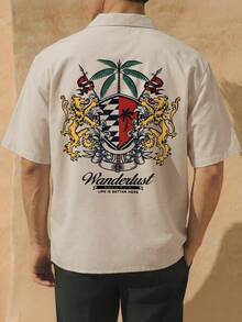 Men's Coastal Floral Print Shirt, Retro Slim Fit Pale Apricot Top, Mediterranean Style Camp Collar Loose Summer Vacation Shirt - Multicolor - View 3