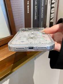 Minimalist Fashionable Star Rhinestone Diamond Bow Phone Case Compatible With IPhone 17 16 15 14 13 12 11 - White - View 5