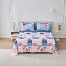 Soft Printed Sheet Set Fitted And Flat Bed Sheet With Pillowcases All Season Bedding - Liza Blue - View 2