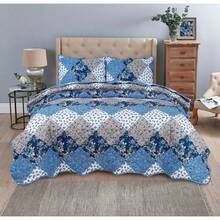 3pcs Luxury Patchwork Reversible Bedspread Quilted Throw Printed Bedding Set Double & King Soft And Breathable - Ocean - View 12