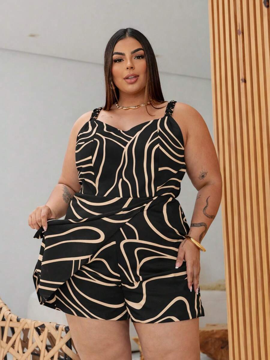 Plus Size Jumpsuit With Thick Straps - Comfortable And Stylish Casual Elegant Pocket Fashion Vacation - 黑色 - 查看 1