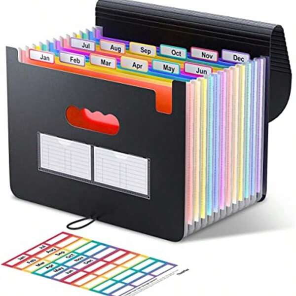 Classic Black 12/24-Pocket Expanding File Organizer - Foldable And Portable Accordian Folder With Durable Cover For Documents And Art Supplie
