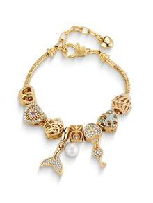 1Pc Fishtail Retractable Stainless Steel Bracelet Featuring A Key, A Lock Charm, And A Stylish Heart-Shaped, Making It The Perfect Gift For Valentine'S Day - Multicolor - View 8