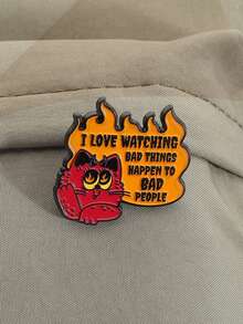 1PC Punk Red Devil Cat Brooch Enamel Pins I Love Watching Bad Things Happen To Bad People Brooches Backpack Lapel Badge Jewelry Gift - Multicolor - View 9