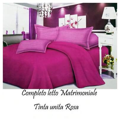 OISE ART STORE Completo Letto Lenzuola Matrimoniale Con Copri Cuscini Tinta Unita Colore Rosa -