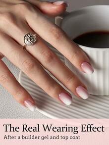 216片短方形按压式美甲贴片，粉白渐变假指甲套装，渐变美甲贴纸，适合DIY，简约百搭，12种尺寸，女士美甲用品 - 杏色 - 查看 4