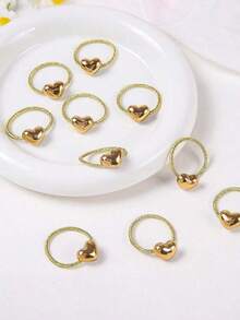 10pcs/Pack Mini Heart Shaped Metallic Elastic Hair Ties For Teen Girls, Cute Princess Style, Versatile, Gentle On Hair, Suitable For Daily Use - 彩色 - 查看 6