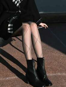 Women's Sexy Checkered Tights With Glitter, Hot Sparkly Wear For Valentine's Date And Daily Outing, Shimmering Style - Multicolor - View 4