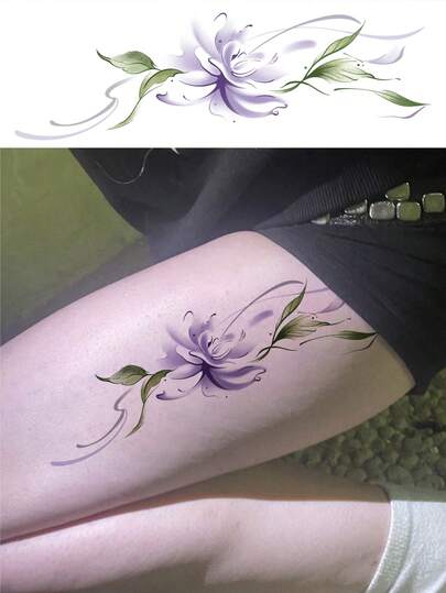 1pc Watercolor Purple Flower Collarbone Temporary Tattoo. Gradient Purple-Green Tie Dye Floral Design With Delicate Lines, Exuding A Soft, Ethereal Vibe. Suitable For Collarbone, Shoulder, Neck Areas. Boho-Chic And Gentle Aesthetic, Niche Accessory. Low-Irritation, Waterproof, Sweat-Resistant, Lasts 3-5 Days, Easy To Apply And Remove, Adds A Distinctive Touch To Vacation, Date, And Everyday Outfits.